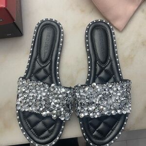 Elegant Black and Silver Embellished Sandals
